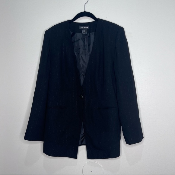Halston Vintage women’s Black pants suit with metallic pinstripes size 12 - Picture 7 of 13